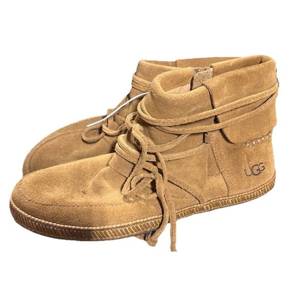 UGG Reid Moc Boots Women 6 Brown Suede Moccasin Side Zip Lace Wrap Ankle 1019129 - Picture 1 of 1